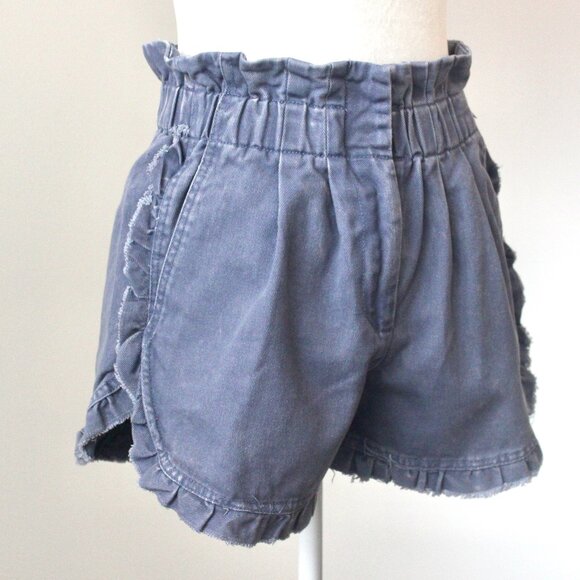 Shinestar Cornflower Blue Ruffle Denim Elastic Jean Shorts Pocket Medium - Picture 2 of 12